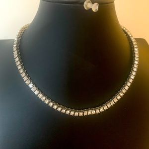 14k White Gold Plated Iced 1 Row Tennis Necklace Choker With Cubic Zirconia